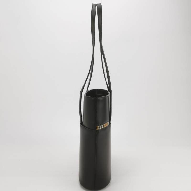 Burberry牛皮帆布拼接格紋壓紋字母Logo單肩包-3