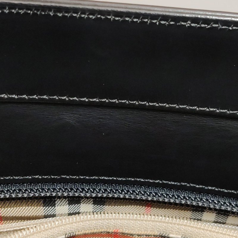 Burberry牛皮帆布拼接格紋壓紋字母Logo單肩包-7