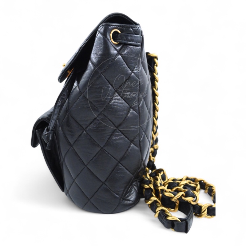 [Pre-owned] Chanel Vintage Black lambskin Large Duma Backpack-1