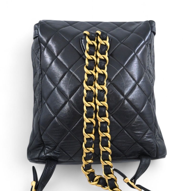[Pre-owned] Chanel Vintage Black lambskin Large Duma Backpack-10