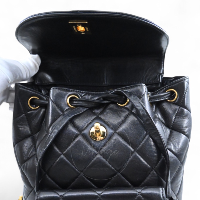 [Pre-owned] Chanel Vintage Black lambskin Large Duma Backpack-28