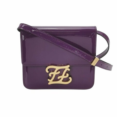 Fendi Karligraphy漆皮純色花體雙Flogo斜挎包單肩包