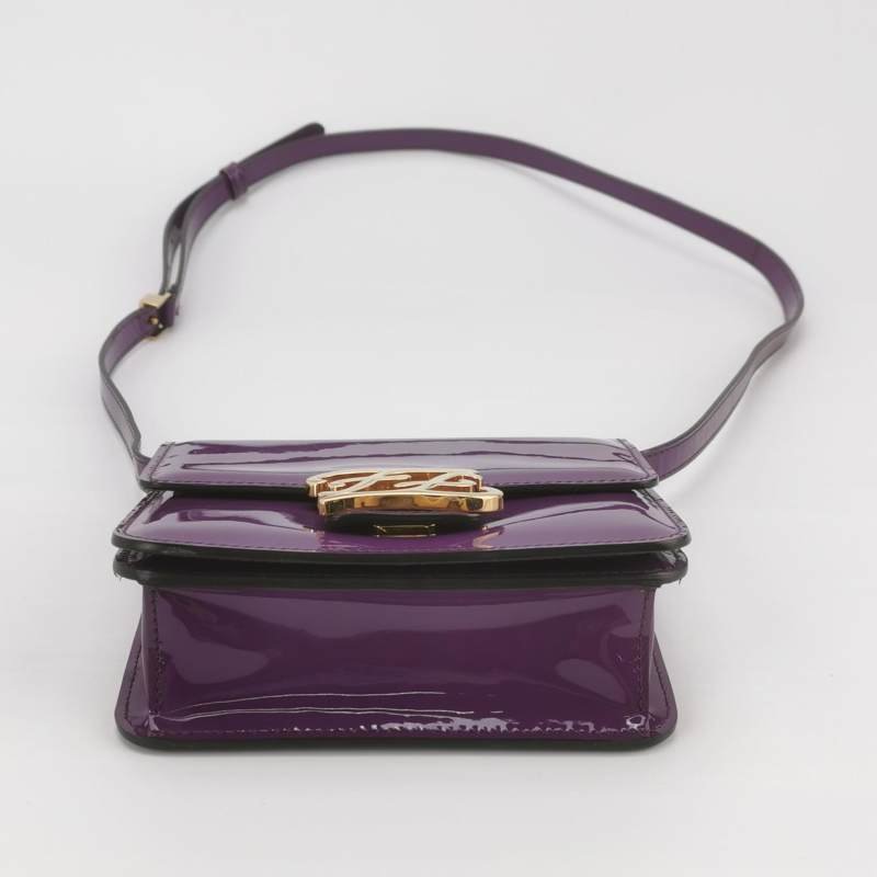 Fendi Karligraphy漆皮純色花體雙Flogo斜挎包單肩包-5