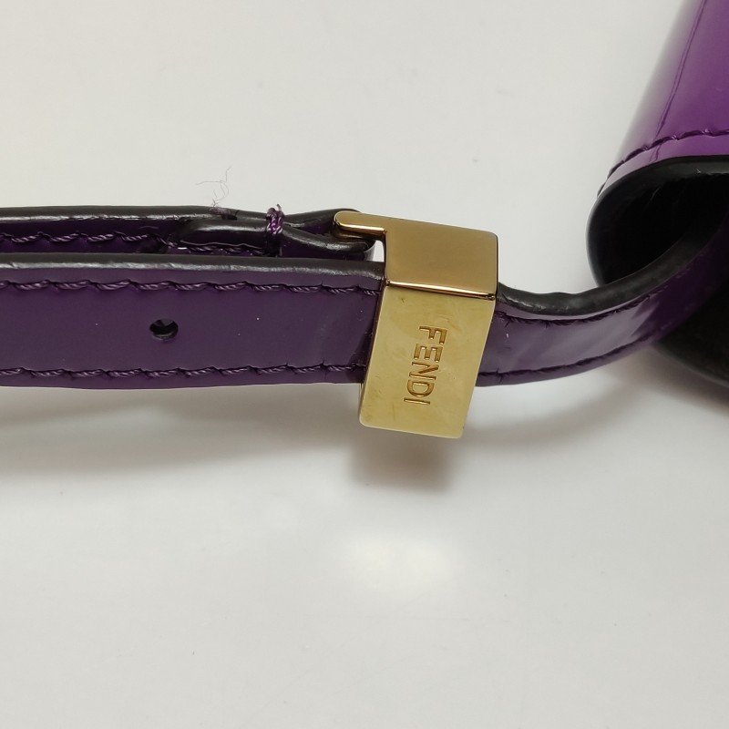 Fendi Karligraphy漆皮純色花體雙Flogo斜挎包單肩包-11
