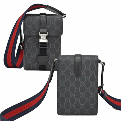 【門市全新現貨】GUCCI GG Supreme PVC 塗層帆布皮革手機包斜背包肩背包 (附原廠防塵袋)