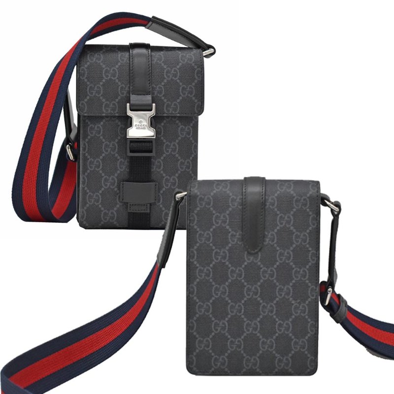 【門市全新現貨】GUCCI GG Supreme PVC 塗層帆布皮革手機包斜背包肩背包 (附原廠防塵袋)-0