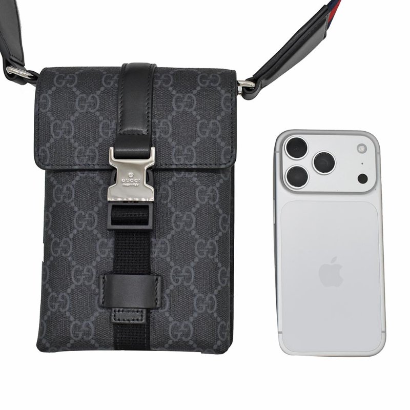 【門市全新現貨】GUCCI GG Supreme PVC 塗層帆布皮革手機包斜背包肩背包 (附原廠防塵袋)-4