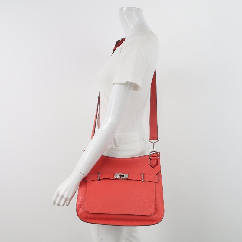 Hermes Jypsiere 31旋扣斜挎包單肩包Clemence(TC)牛皮銀扣2R芍藥紅T刻-1