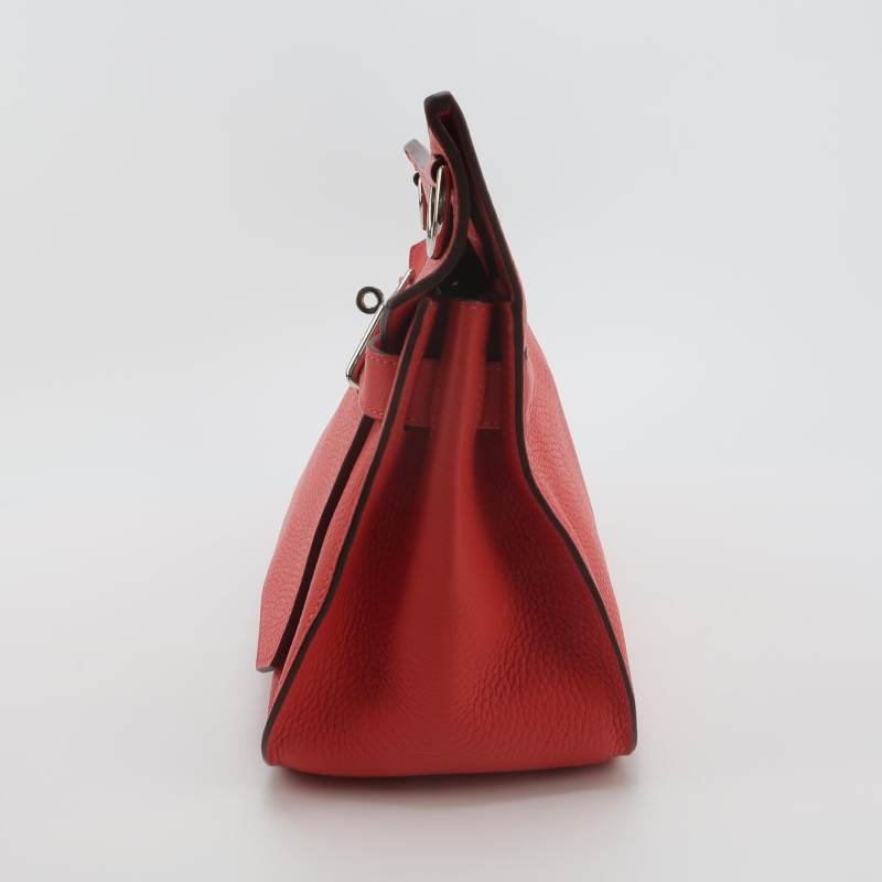Hermes Jypsiere 31旋扣斜挎包單肩包Clemence(TC)牛皮銀扣2R芍藥紅T刻-2