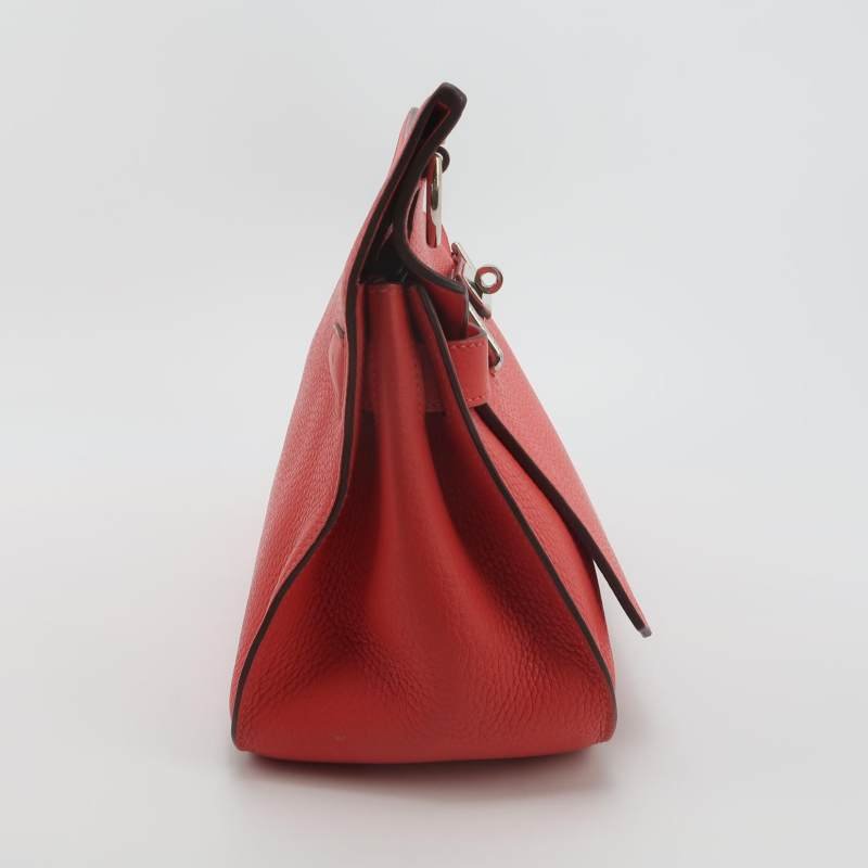 Hermes Jypsiere 31旋扣斜挎包單肩包Clemence(TC)牛皮銀扣2R芍藥紅T刻-3