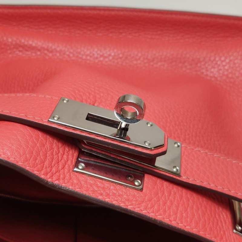 Hermes Jypsiere 31旋扣斜挎包單肩包Clemence(TC)牛皮銀扣2R芍藥紅T刻-14
