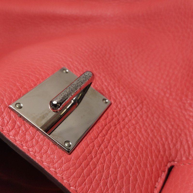 Hermes Jypsiere 31旋扣斜挎包單肩包Clemence(TC)牛皮銀扣2R芍藥紅T刻-15