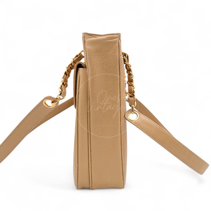 [Pre-owned] Chanel Beige Caviar CC Tote Bag-3