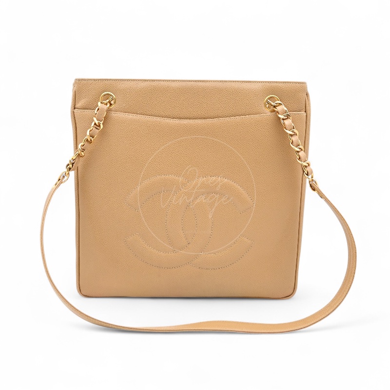 [Pre-owned] Chanel Beige Caviar CC Tote Bag-4