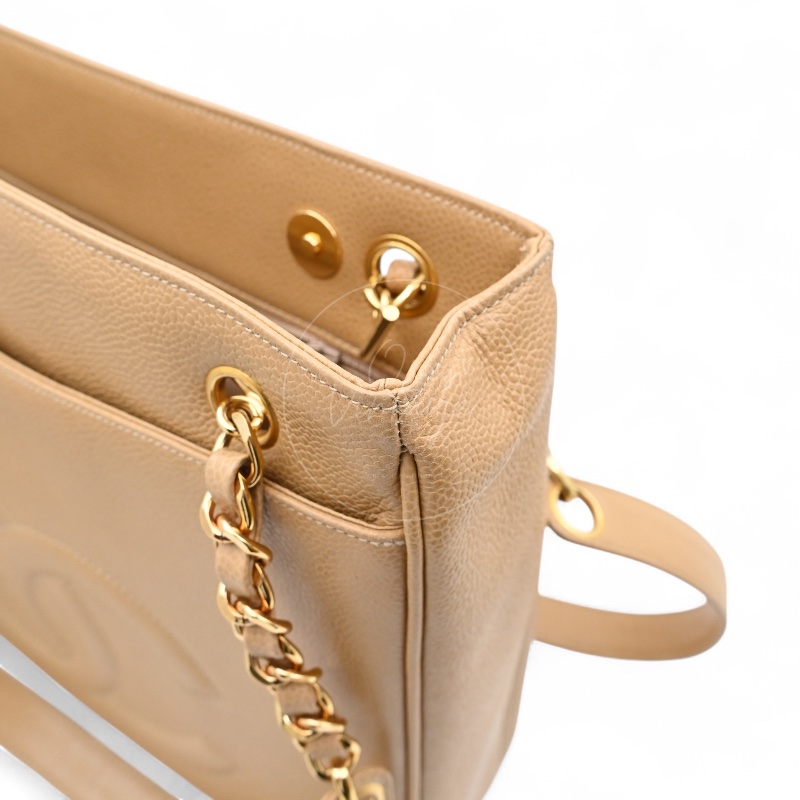 [Pre-owned] Chanel Beige Caviar CC Tote Bag-6