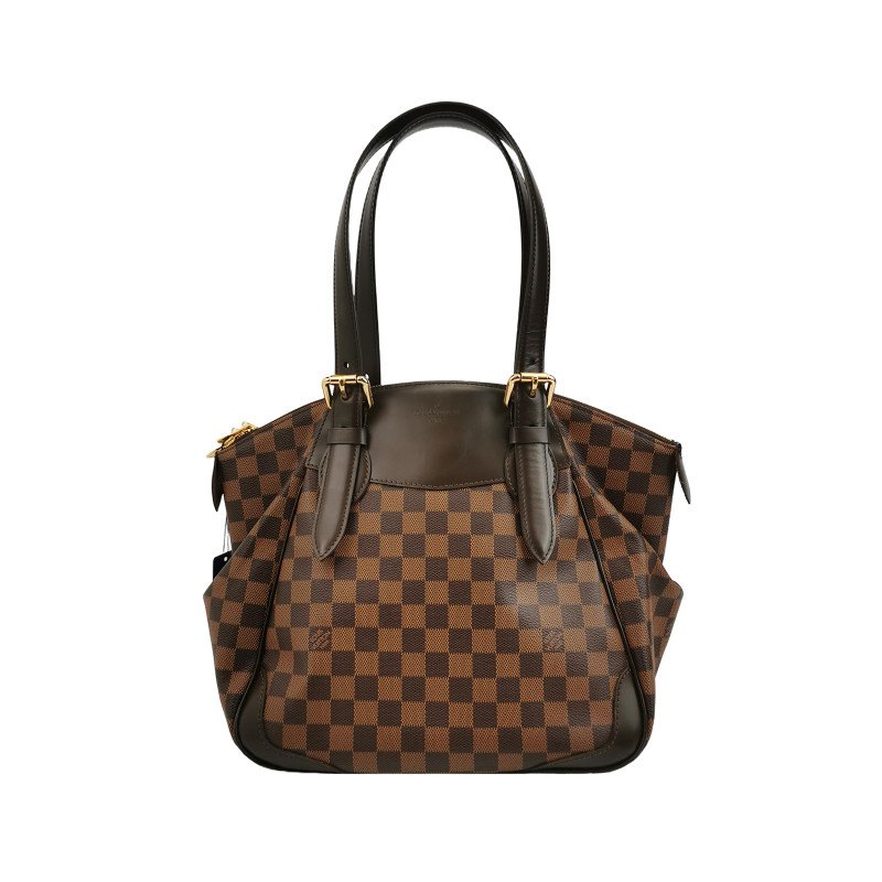 Louis Vuitton(LV)Verona中號牛皮拼色棋盤格logo徽標飾邊托特包單肩包-0