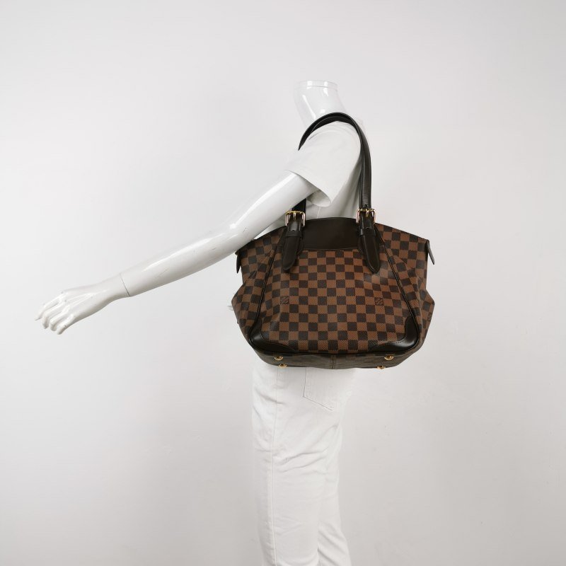 Louis Vuitton(LV)Verona中號牛皮拼色棋盤格logo徽標飾邊托特包單肩包-1