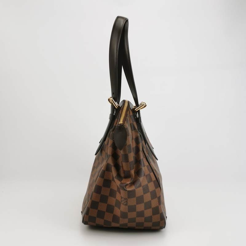 Louis Vuitton(LV)Verona中號牛皮拼色棋盤格logo徽標飾邊托特包單肩包-2