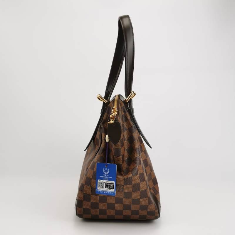 Louis Vuitton(LV)Verona中號牛皮拼色棋盤格logo徽標飾邊托特包單肩包-3