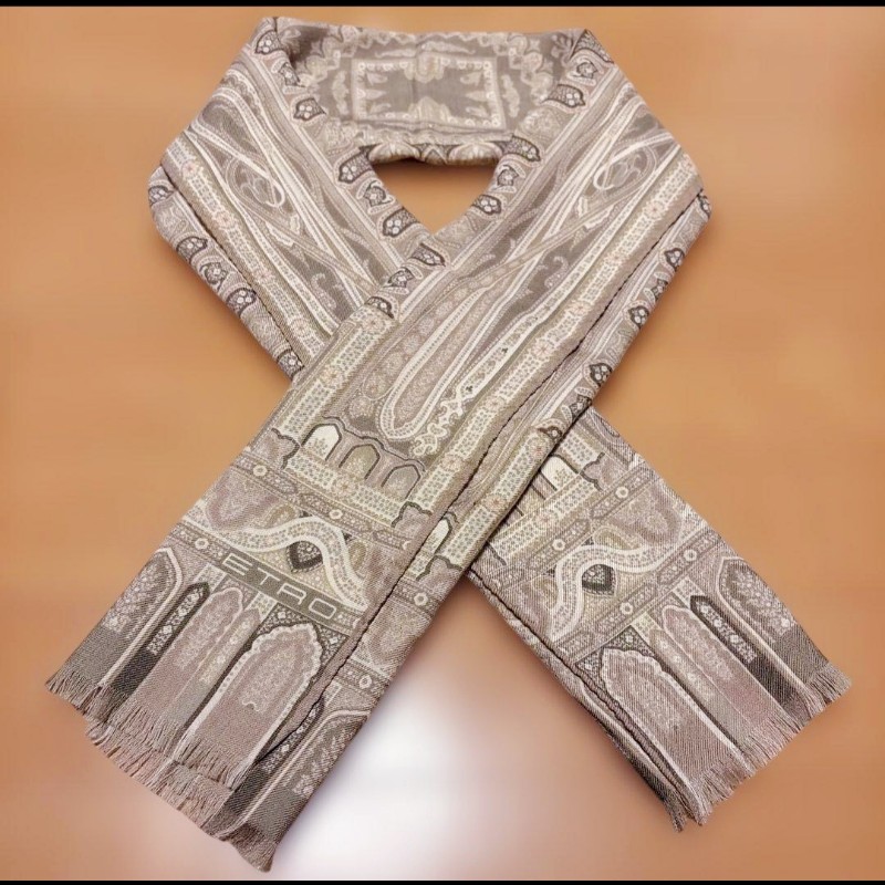 Etro 褐色巴洛克風格羊毛圍巾-2