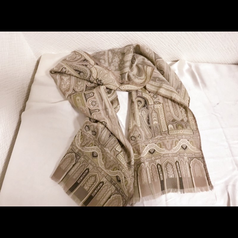 Etro 褐色巴洛克風格羊毛圍巾-5