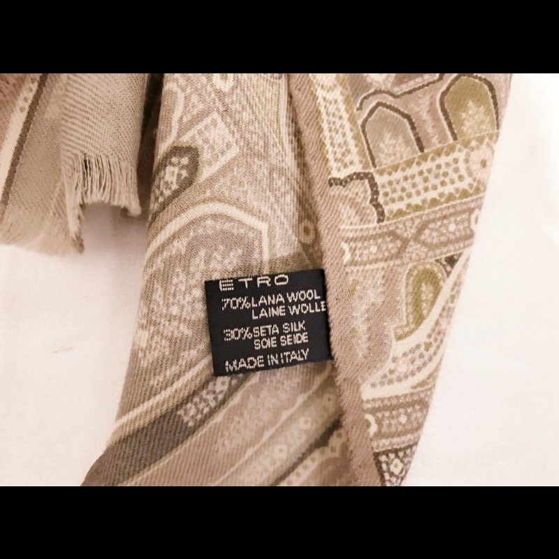 Etro 褐色巴洛克風格羊毛圍巾-7