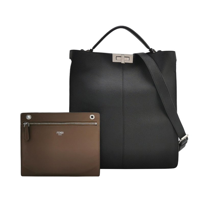 Fendi Peekaboo躲貓貓牛皮純色扭鎖子母包斜挎包單肩包-0