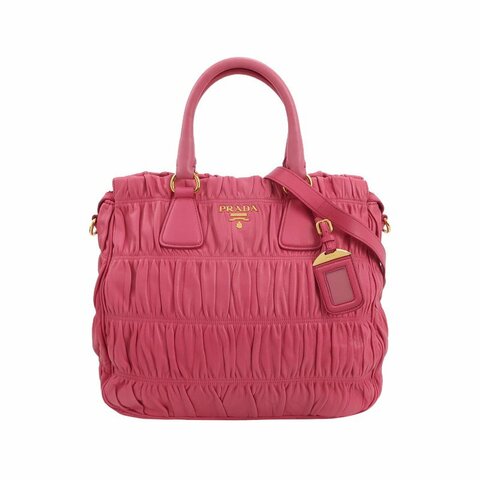 Prada Gaufire羊皮純色字母Logo褶皺斜挎包單肩包