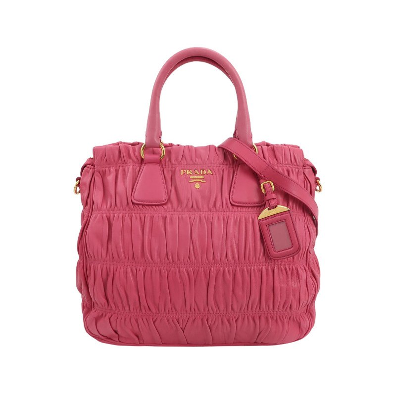 Prada Gaufire羊皮純色字母Logo褶皺斜挎包單肩包-0
