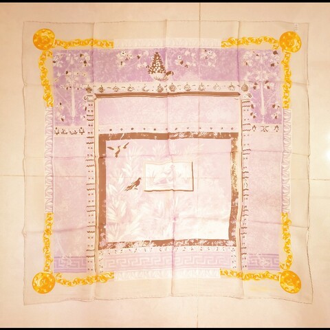 Celine 凱旋門鳥語花香淺紫色絲巾