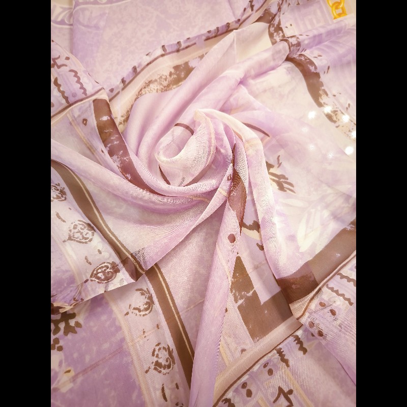 Celine 凱旋門鳥語花香淺紫色絲巾-2