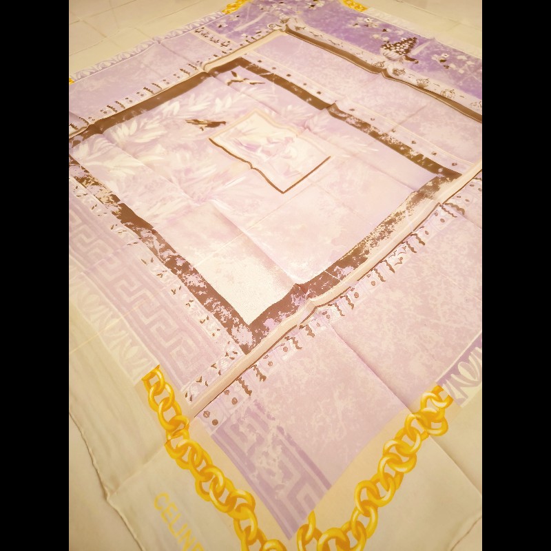 Celine 凱旋門鳥語花香淺紫色絲巾-4