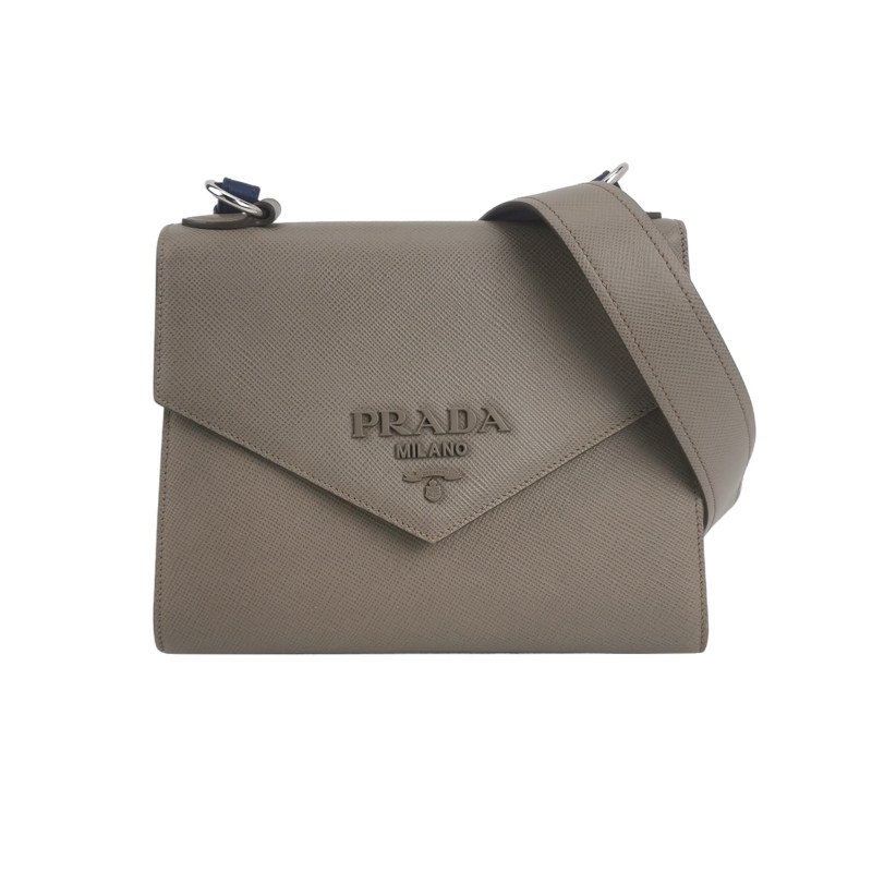 Prada牛皮純色字母Logo斜挎包單肩包-0