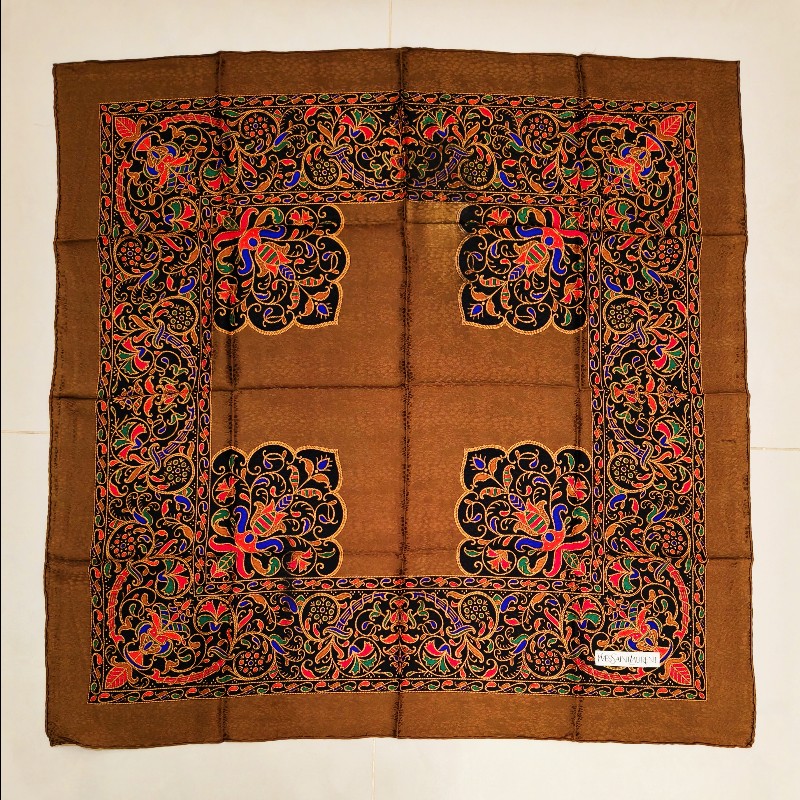 YSL 聖羅蘭巴洛克風褐色絲巾-5