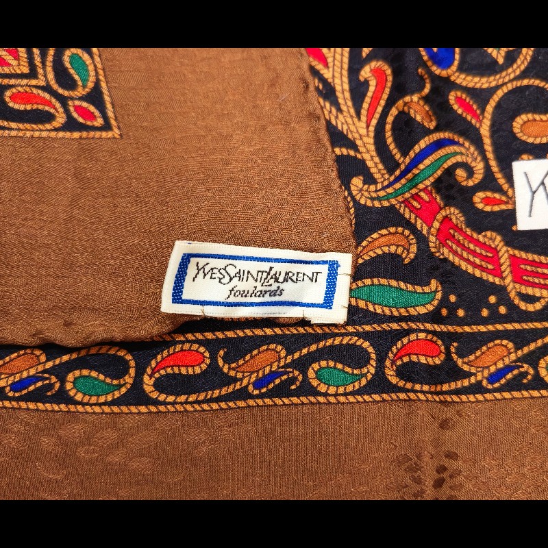 YSL 聖羅蘭巴洛克風褐色絲巾-7