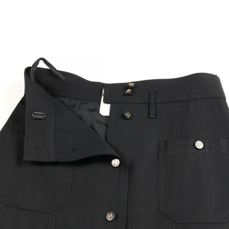 香奈兒 COCO 標誌紐扣半身裙 P04919 羊毛黑色二手女款 38 碼-5