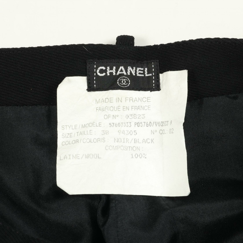 香奈兒 COCO 標誌紐扣側邊 logo 長褲 P05760 羊毛黑色二手女裝 #38-2
