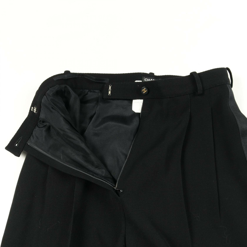 香奈兒 COCO 標誌紐扣側邊 logo 長褲 P05760 羊毛黑色二手女裝 #38-4