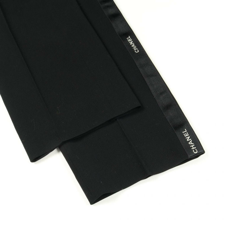 香奈兒 COCO 標誌紐扣側邊 logo 長褲 P05760 羊毛黑色二手女裝 #38-5