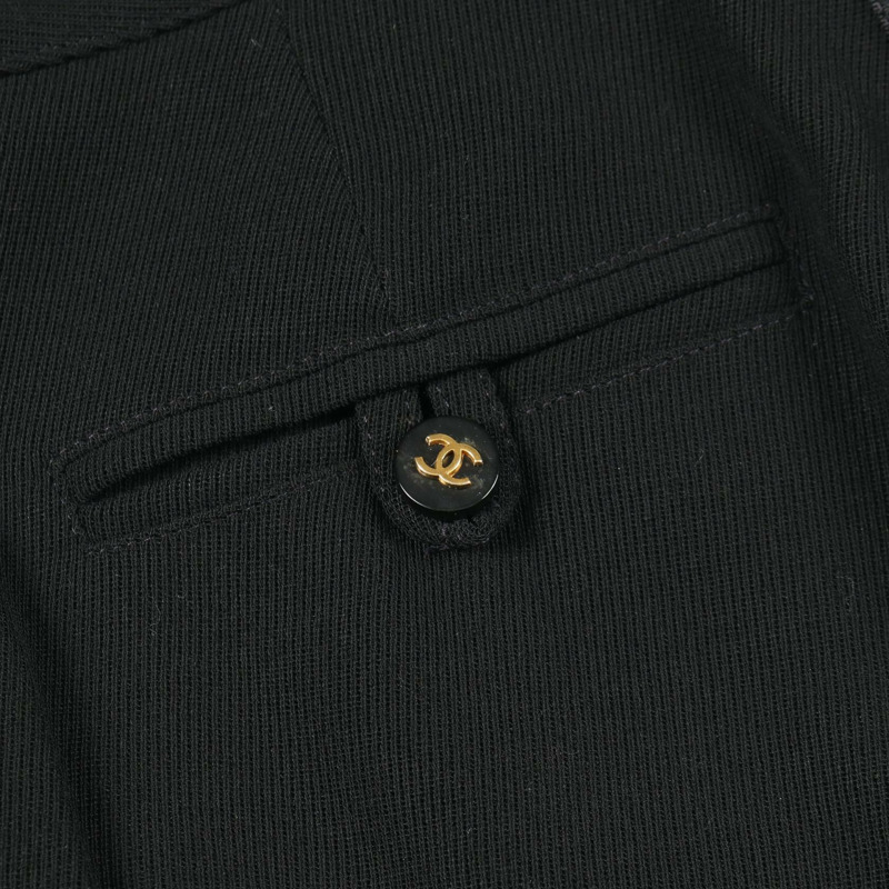 香奈兒 COCO 標誌紐扣側邊 logo 長褲 P05760 羊毛黑色二手女裝 #38-10