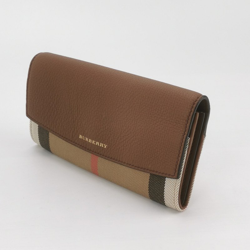 Burberry牛皮帆布拼色格紋字母Logo錢包-1