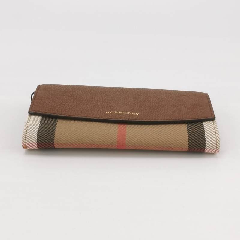 Burberry牛皮帆布拼色格紋字母Logo錢包-4