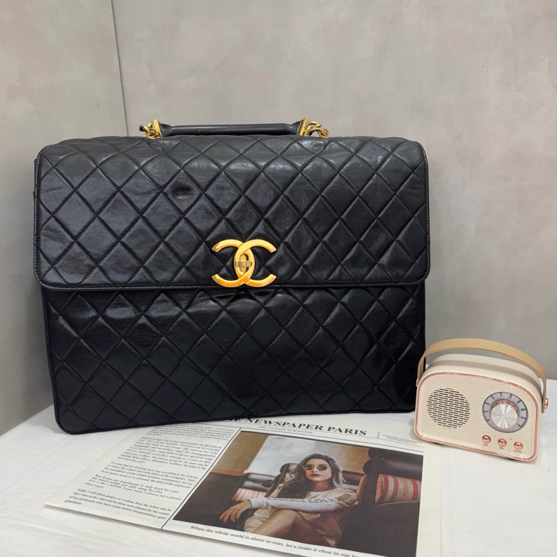 Chanel 手提黑色公事包 辦公包 大容量 vintage 中古 二手-0