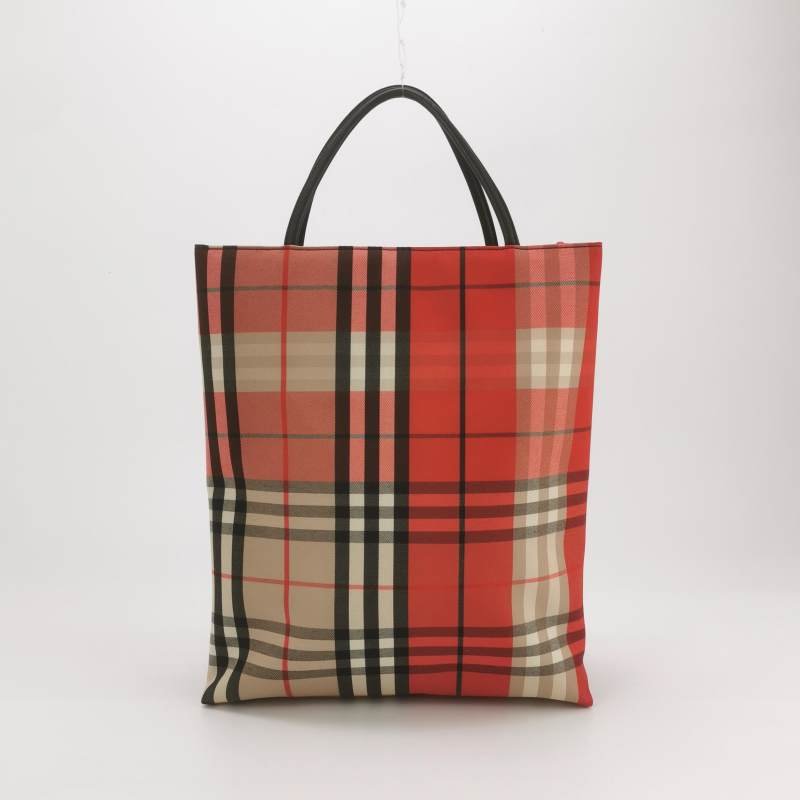 Burberry尼龍布拼色格紋按扣手提包-4