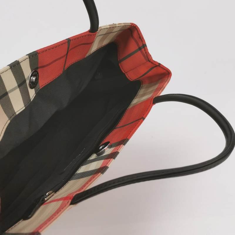 Burberry尼龍布拼色格紋按扣手提包-6