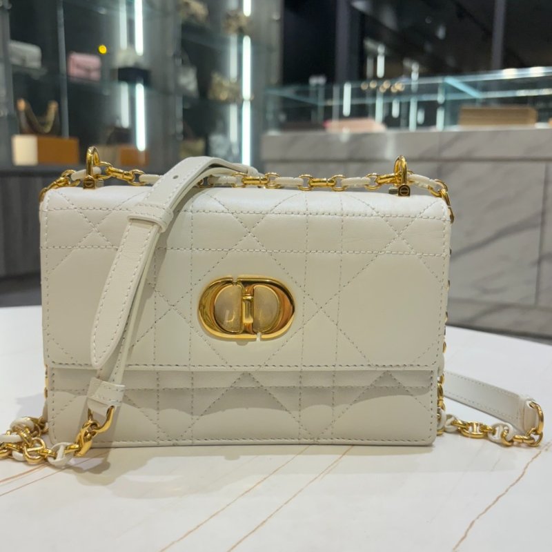 *SHIHNA名牌精品* Dior Miss Caro 迷你奶白色 藤格羊皮金鏈-0