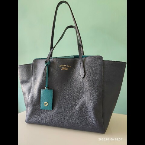 Gucci深藍拼孔雀藍 SWING大號