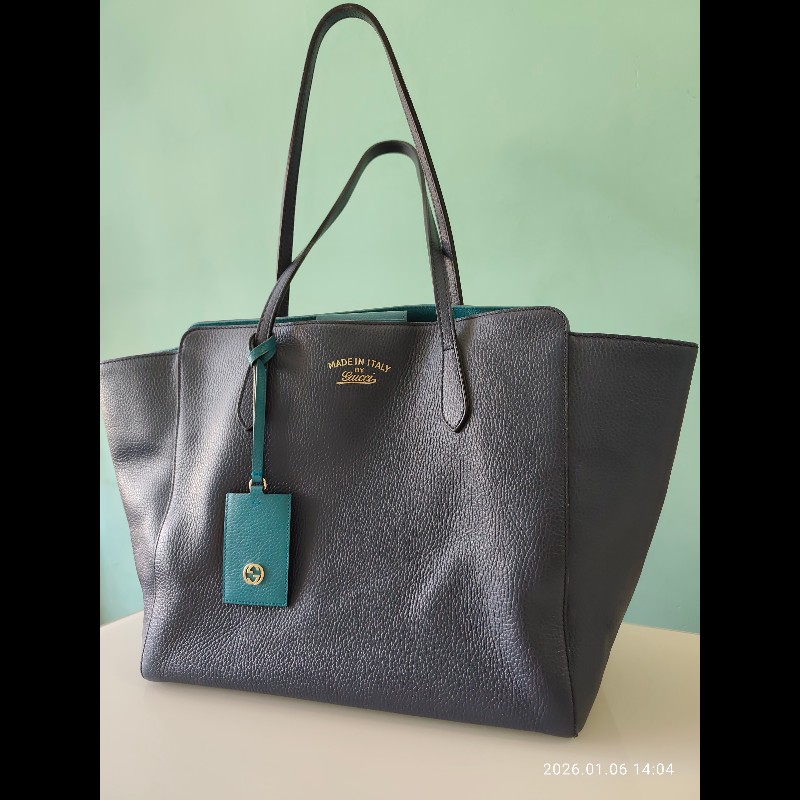 Gucci深藍拼孔雀藍 SWING大號-5