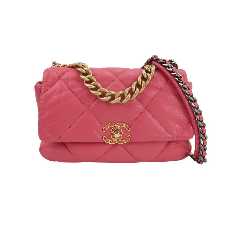 Chanel 19Bag大號羊皮菱格絎縫穿皮雙C扣斜挎包單肩包-0