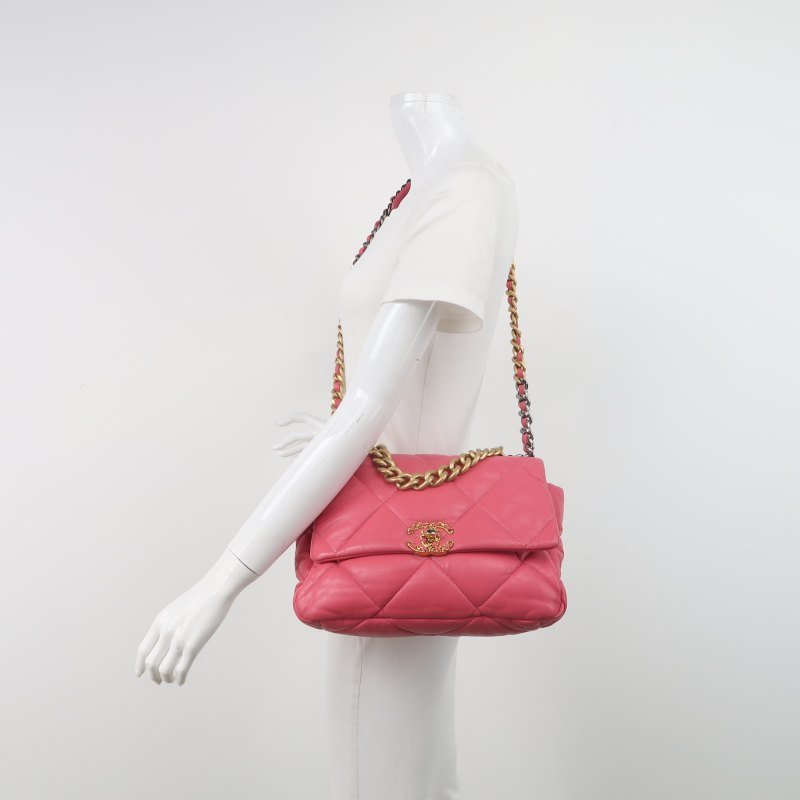 Chanel 19Bag大號羊皮菱格絎縫穿皮雙C扣斜挎包單肩包-1